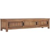 Suuim Meuble TV en Bois Massif avec 3 Portes coulissantes, Centre de Divertissement en Bois de Teck Massif, Console TV, Meubl
