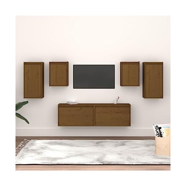 GaRcan 6X Meubles TV en Bois Massif de pin, étagère Murale Flottante en Bois, Meuble TV Suspendu, Meuble de Rangement pour Sa