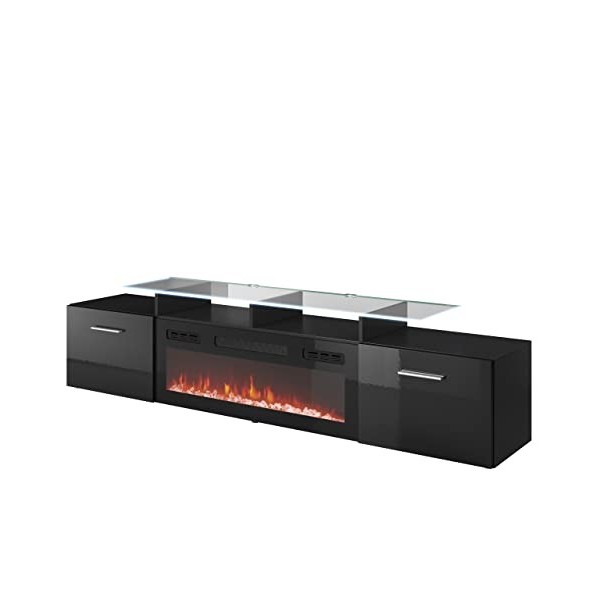 Mirjan24 Rozion Meuble TV avec cheminée électrique flamme LED réaliste avec cristaux décoratifs, cheminée électrique avec cha