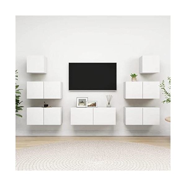 DCRAF Home Hardware Businese Meuble TV 7 pièces en bois dingénierie Blanc