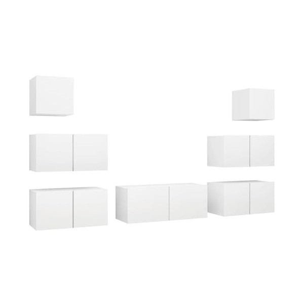 DCRAF Home Hardware Businese Meuble TV 7 pièces en bois dingénierie Blanc