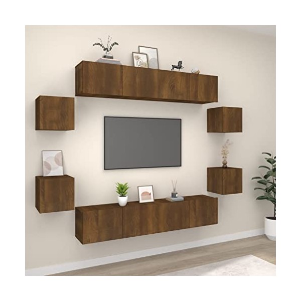 SEVSO Meuble TV 8 pièces en chêne marron