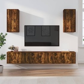 RAUGAJ Home Hardware Businese Meuble TV 6 pièces en chêne fumé