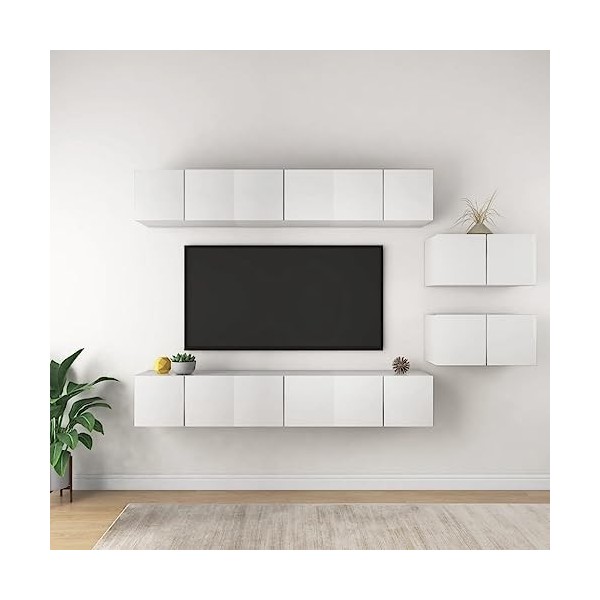 DCRAF Home Hardware Businese Lot de 8 meubles TV en bois dingénierie Blanc