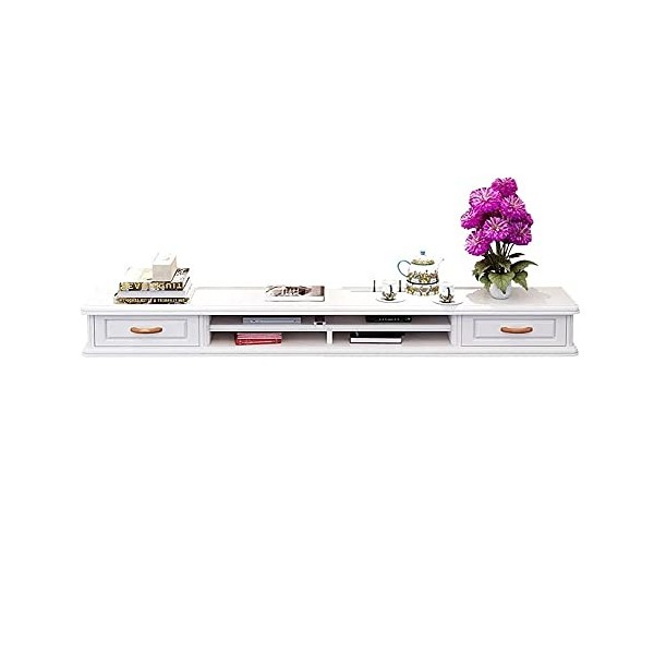 StrOux Meuble TV Flottant Meuble TV Mural, Meuble TV Flottant Support Mural Unité de Divertissement avec 2 Tiroirs pour Petit
