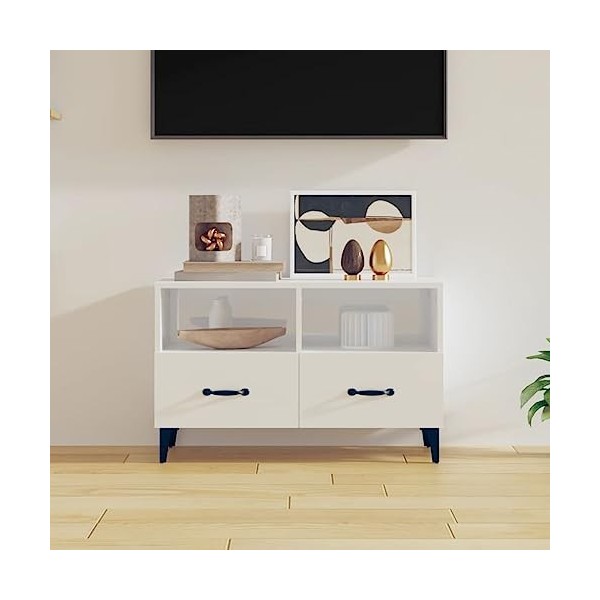 Meuble TV Blanc Brillant 80x36x50 cm Bois dingénierie - Banc TV, Meuble TV Suspendu, Convient pour Salon ou Chambre