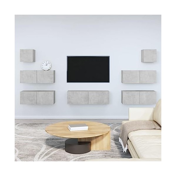WOODEY Meuble TV 7 pièces Gris béton