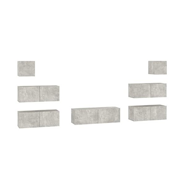 WOODEY Meuble TV 7 pièces Gris béton