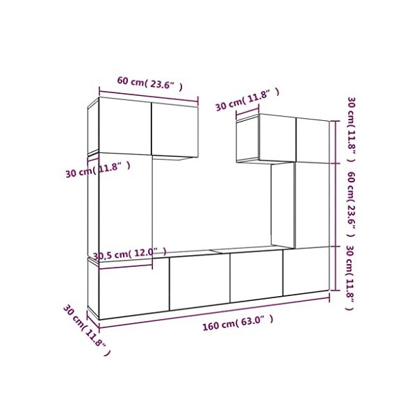 AKUUJJIO Meuble TV 6 pièces en bois blanc brillant