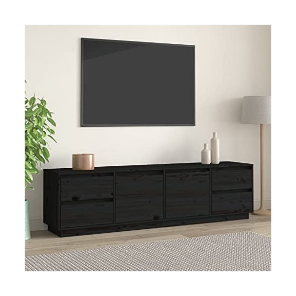 WOODEY Meuble TV en pin massif Noir 176 x 37 x 47,5 cm