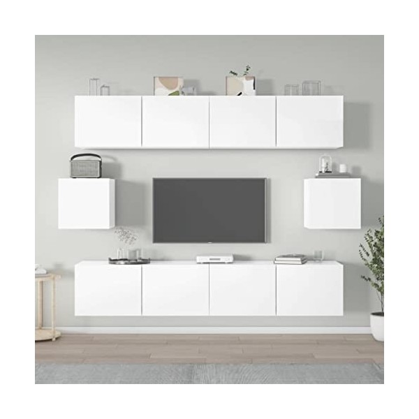 SMTSEC Meuble TV 6 pièces en bois blanc brillant