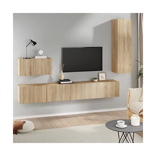 CUTSKY Meuble TV 4 pièces en chêne Sonoma
