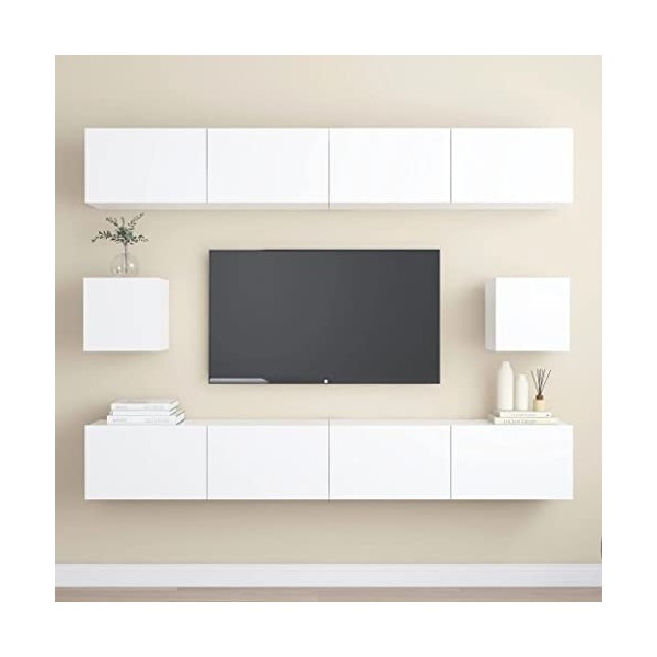 CBLDF Meuble TV 6 pièces en bois blanc