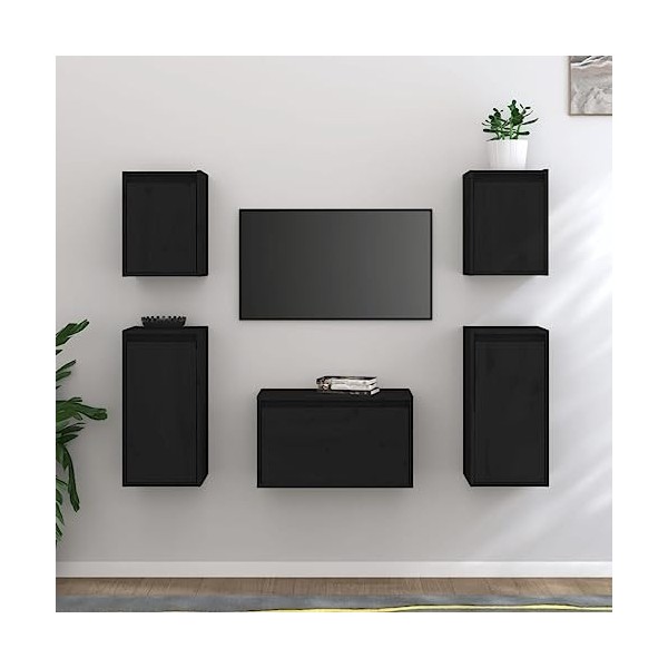 RAUGAJ Meuble TV 5 pièces en pin massif noir