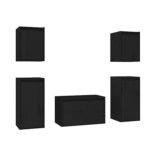 RAUGAJ Meuble TV 5 pièces en pin massif noir