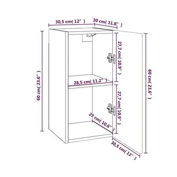 TEKEET Home Hardware Businese Meuble TV 7 pièces Chêne fumé 30,5 x 30 x 60 cm Bois dingénierie