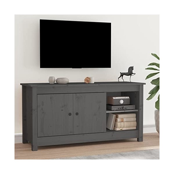 Meuble TV gris 103x36,5x52 cm pin massif