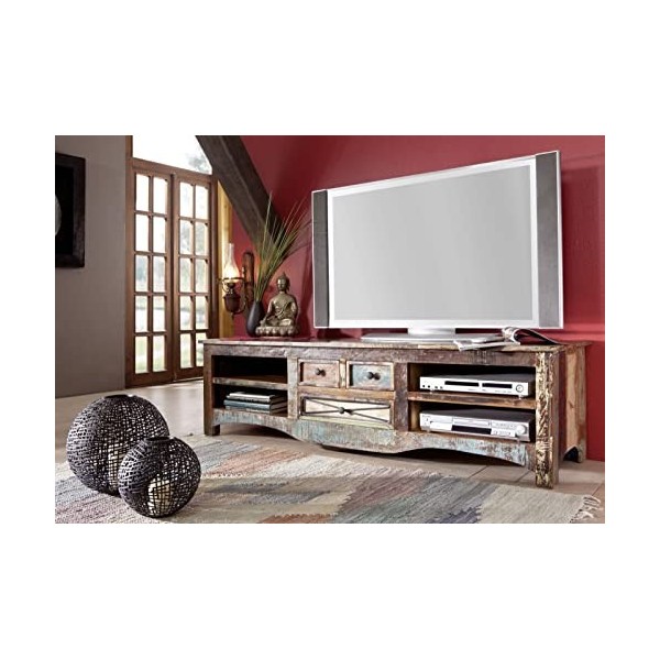 MASSIVMOEBEL24.DE Meuble TV - Bois Massif recyclé Multicolore laqué - Inspiration Ethnique - Nature of Spirit 18