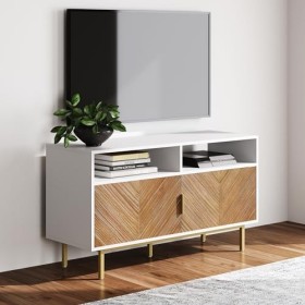 Nathan James Izsak Console multimédia, meuble TV, meuble de divertissement avec portes à chevrons et rangement en bois de sap