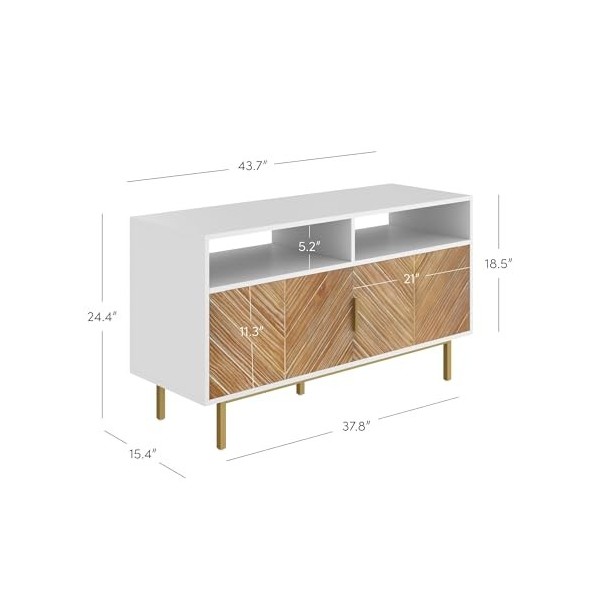 Nathan James Izsak Console multimédia, meuble TV, meuble de divertissement avec portes à chevrons et rangement en bois de sap