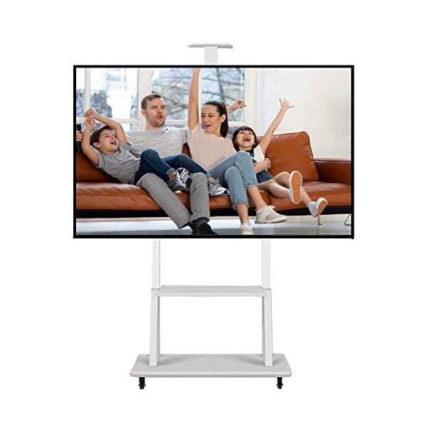 32 40 42 55 65 70 Pouces Tvs Blanc Meuble TV Universel, Hauteur Réglable Chariot à Plancher Roulant sur Roues, Inclut Une Éta