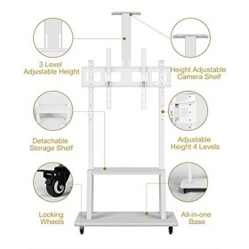 32 40 42 55 65 70 Pouces Tvs Blanc Meuble TV Universel, Hauteur Réglable Chariot à Plancher Roulant sur Roues, Inclut Une Éta