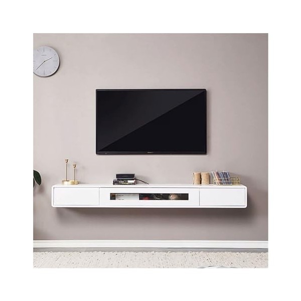 Support mural pour TV Meuble TV flottant en bois, meuble TV mural de 78,7 pouces, étagères flottantes avec 2 tiroirs, console