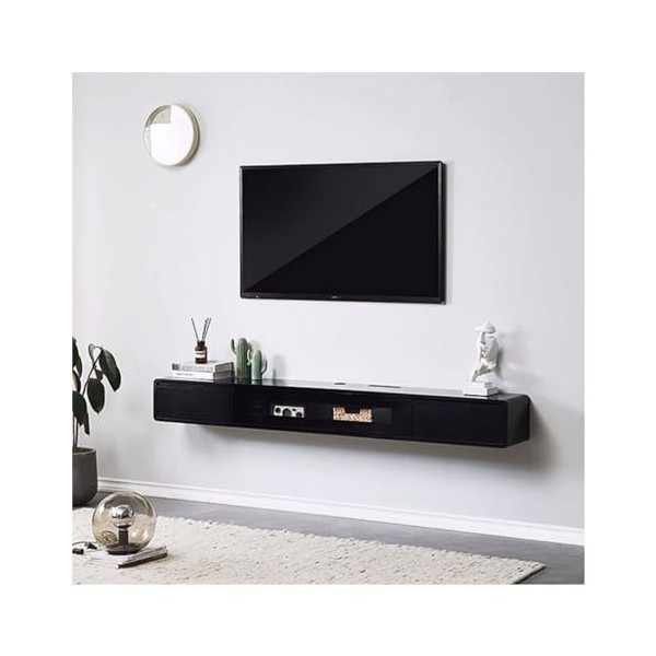 Support mural pour TV Meuble TV flottant en bois, meuble TV mural de 78,7 pouces, étagères flottantes avec 2 tiroirs, console