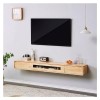 Support mural pour TV Meuble TV flottant en bois, meuble TV mural de 78,7 pouces, étagères flottantes avec 2 tiroirs, console
