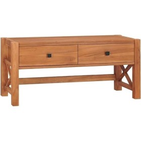 Suuim Meuble TV en Bois avec 2 tiroirs et Pieds en X, Centre de Divertissement en Bois de Teck recyclé, Console TV, Meuble mu