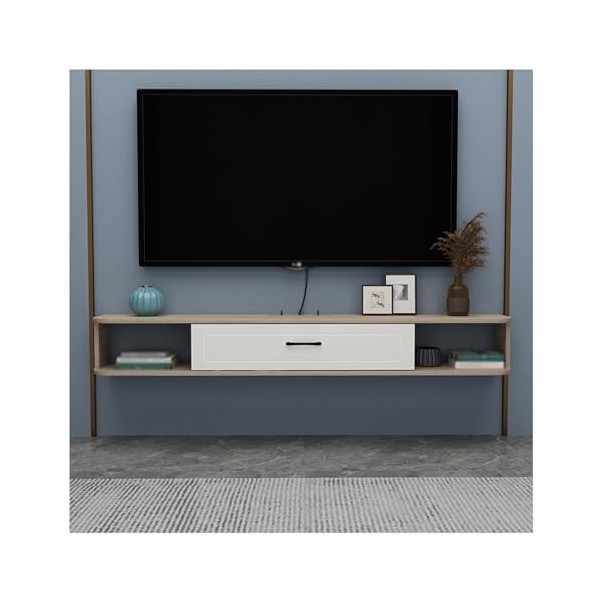 Meuble TV Flottant, Console multimédia TV pour Centre de Divertissement Mural de 55 Pouces, Grand Banc TV de Rangement pour L