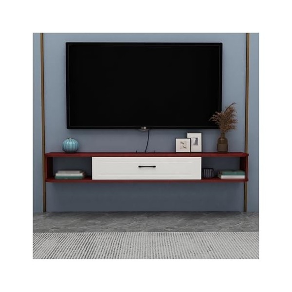 Meuble TV Flottant, Console multimédia TV pour Centre de Divertissement Mural de 55 Pouces, Grand Banc TV de Rangement pour L