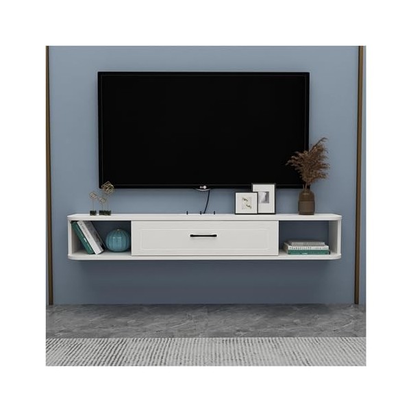 Meuble TV Flottant, Console multimédia TV pour Centre de Divertissement Mural de 55 Pouces, Grand Banc TV de Rangement pour L