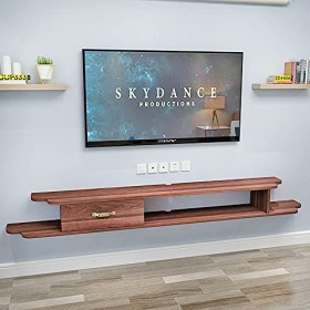 Meuble TV Suspendu, Unité de Divertissement Flottant en Bois Massif, Meuble TV Mural Minimaliste Multifonctionnel pour Salon 