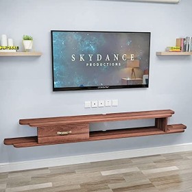 Meuble TV Suspendu, Unité de Divertissement Flottant en Bois Massif, Meuble TV Mural Minimaliste Multifonctionnel pour Salon 