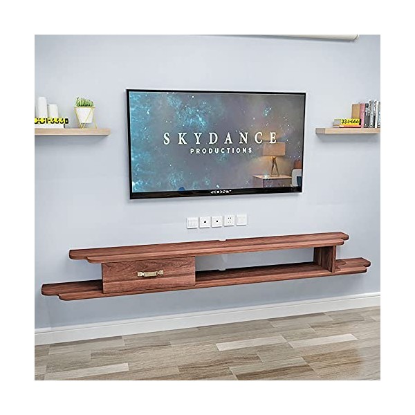 Meuble TV Suspendu, Unité de Divertissement Flottant en Bois Massif, Meuble TV Mural Minimaliste Multifonctionnel pour Salon 