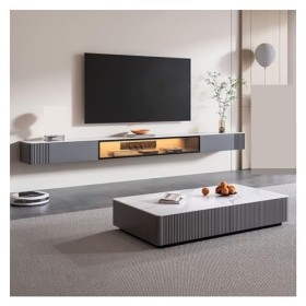 Meuble TV Suspendu Meuble TV Flottant Mural avec Meuble de Rangement, Meuble TV for Chambre à Coucher, Salon avec lumière LED