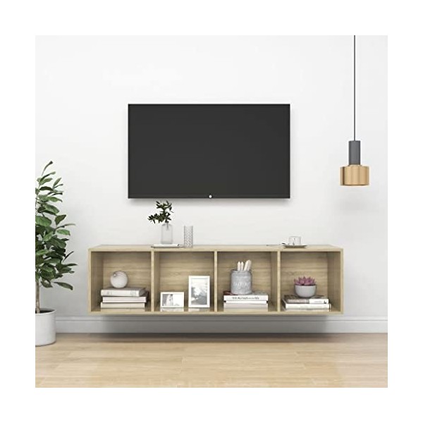 VEEKI Meuble TV, Meuble TV Suspendu, Meuble TV Blanc, Meuble TV Industriel, Meubles de Salon, Salon, Chambre, Cadre en Acier,