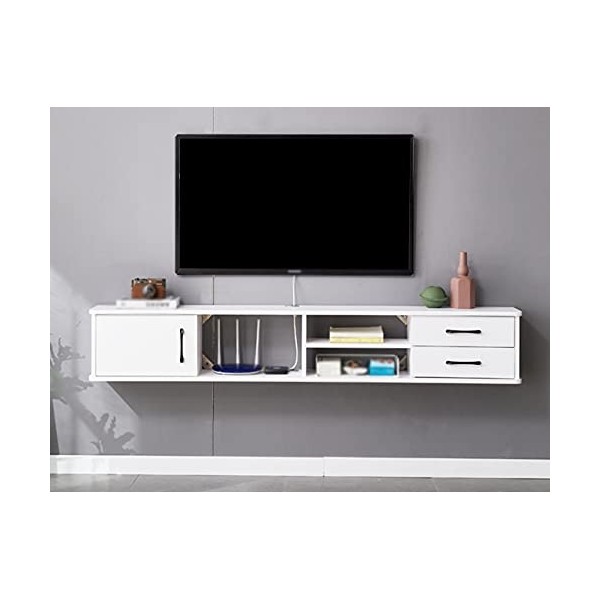 Meuble TV Flottant, Bois avec tiroir, Meuble de Console multimédia de Bureau avec Trou de Fil, pour projecteur de télécommand