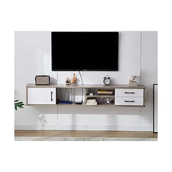 Meuble TV Flottant, Bois avec tiroir, Meuble de Console multimédia de Bureau avec Trou de Fil, pour projecteur de télécommand