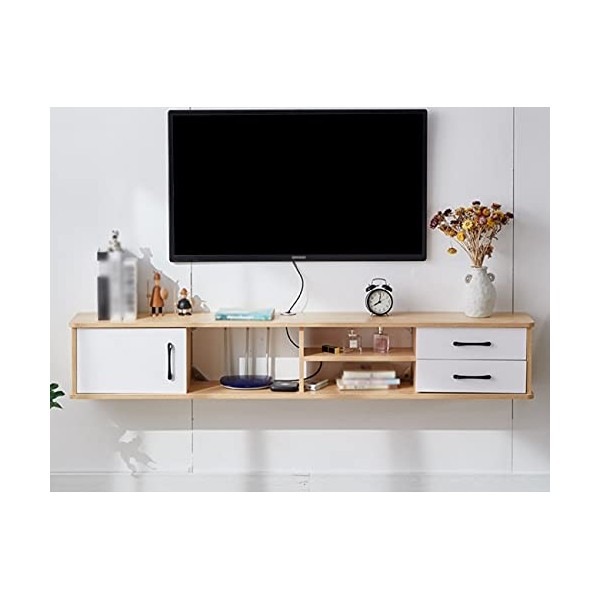 Meuble TV Flottant, Bois avec tiroir, Meuble de Console multimédia de Bureau avec Trou de Fil, pour projecteur de télécommand