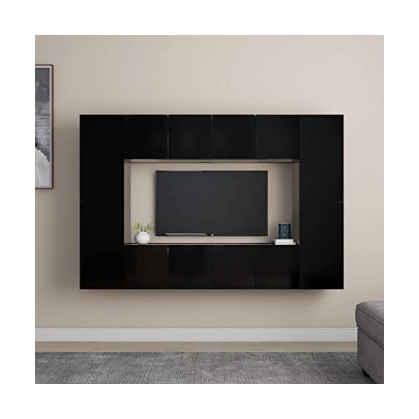 DCRAF Home Hardware Businese Meuble TV 8 pièces en bois Noir