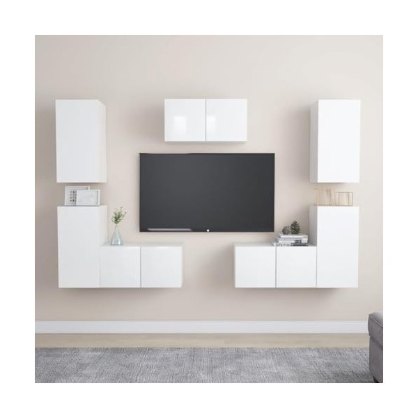 Home Hardware Businese Meuble TV 7 pièces en bois Blanc brillant