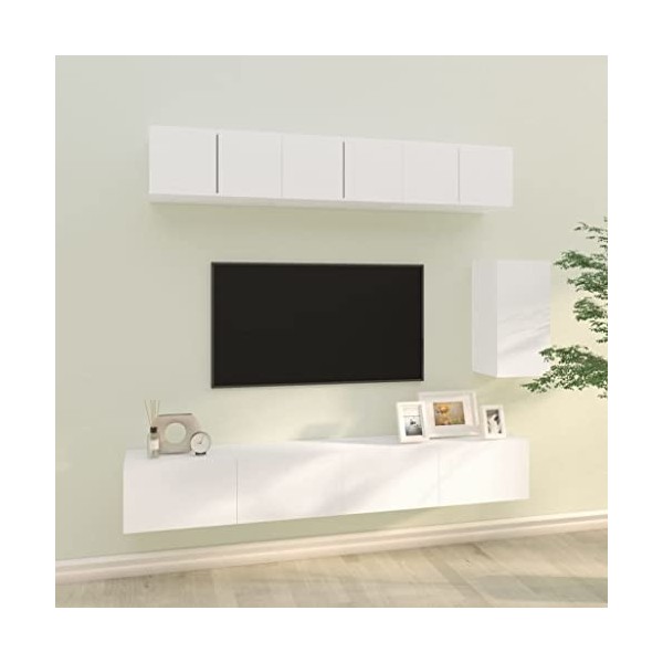 CBLDF Meuble TV 6 pièces en bois blanc