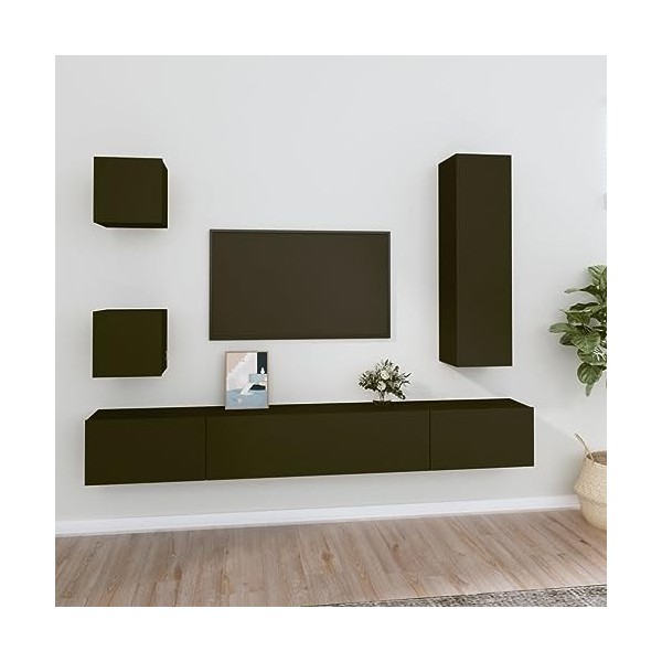 CUTSKY Meuble TV 5 pièces en bois noir