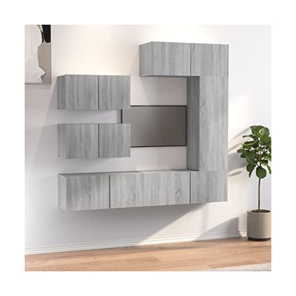 bujee Meuble TV 6 pièces en bois Sonoma gris