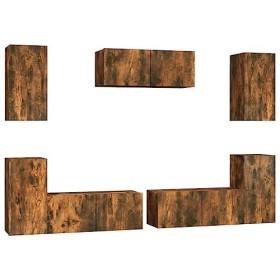 WOODEY Meuble TV 7 pièces en chêne fumé