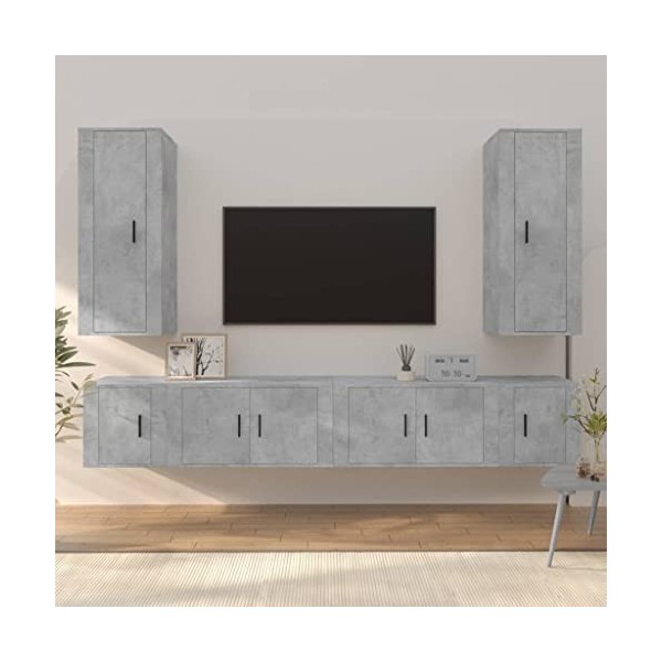 TALCUS Home Hardware Businese Meuble TV 6 pièces en bois Gris béton