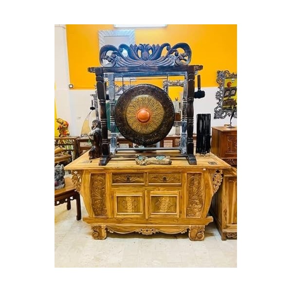 Meuble buffet ethnique sculpté floral artiginal porte TV 2 tiroirs 2 portes en bois teck massif décor exclusif oriental