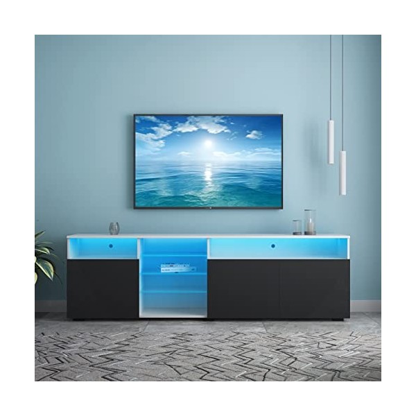 WERSMT Support TV LED flottant - Centre de divertissement mural avec rangement et lumière LED - Meuble TV moderne brillant po